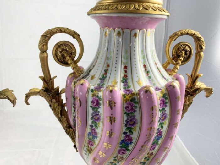 20th century ormolu pink sevres porcelain vases with lids set of 2 6