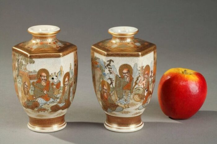 20th century small porcelain satsuma vases set of 2 2