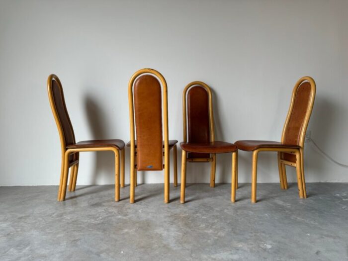 80s antonio sibau italian postmodern stitched leather dining chairs set of 4 1517