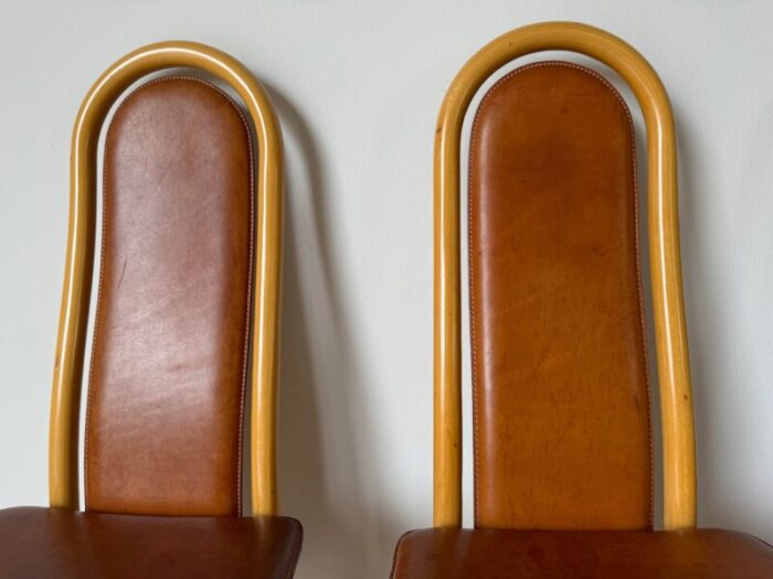 80s antonio sibau italian postmodern stitched leather dining chairs set of 4 2169