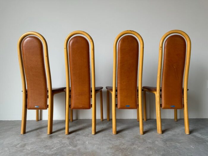 80s antonio sibau italian postmodern stitched leather dining chairs set of 4 2427