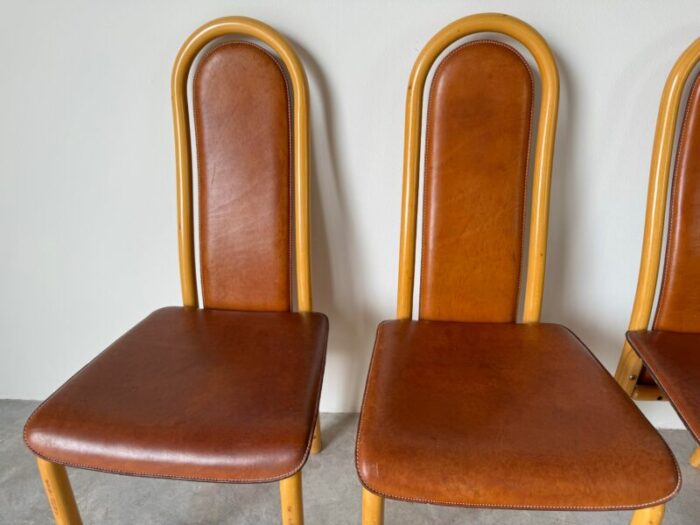 80s antonio sibau italian postmodern stitched leather dining chairs set of 4 8185