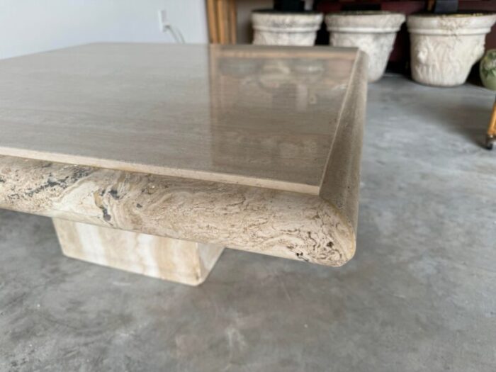 80s italian postmodern bull nose edge beige travertine square coffee table 0102