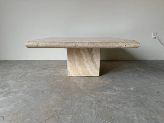 80s italian postmodern bull nose edge beige travertine square coffee table 3483