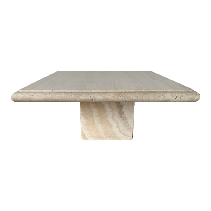 80s italian postmodern bull nose edge beige travertine square coffee table 7928