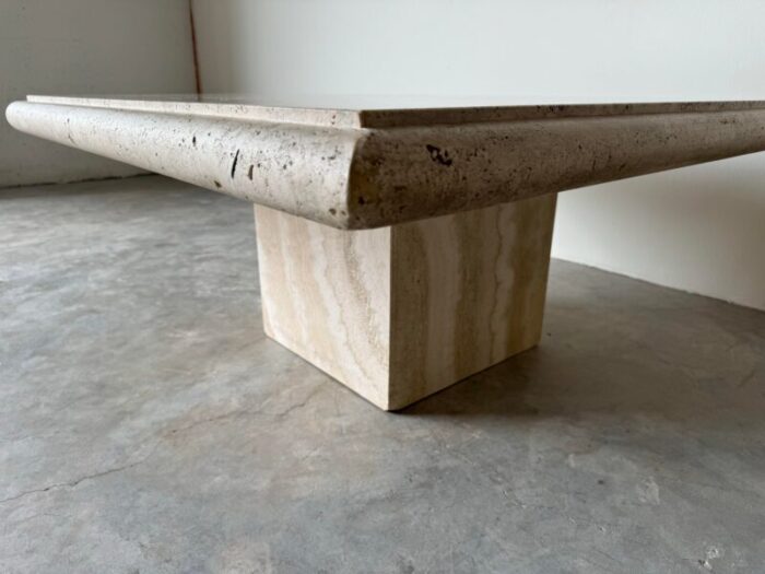 80s italian postmodern bull nose edge beige travertine square coffee table 9408