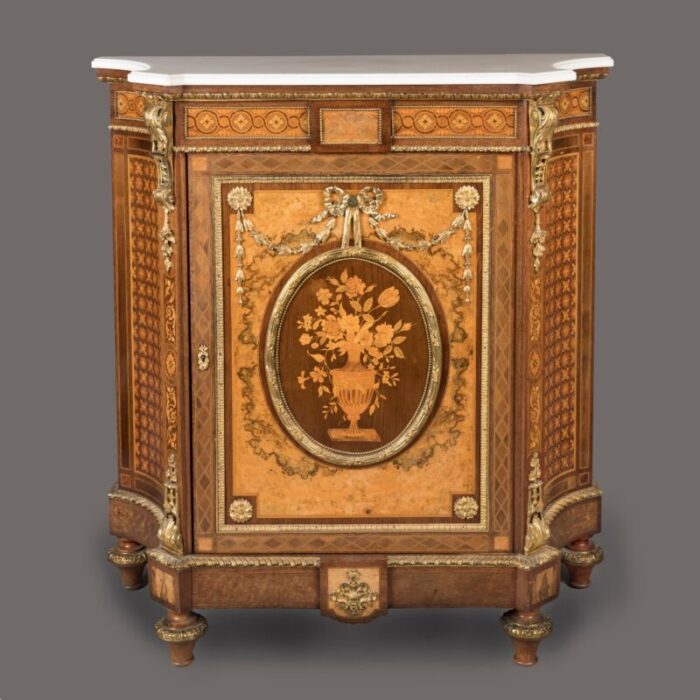 9885 Pair marquetry cabinets single master