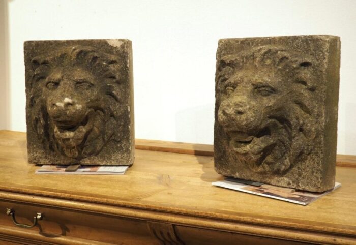 a pair of 1960s english cast stone lion mascaron fountain spouts 2122