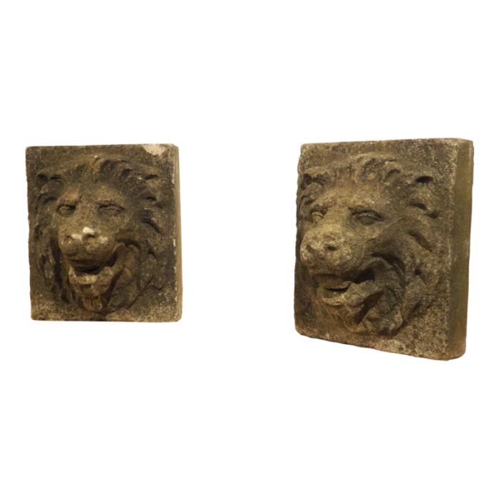 a pair of 1960s english cast stone lion mascaron fountain spouts 7888