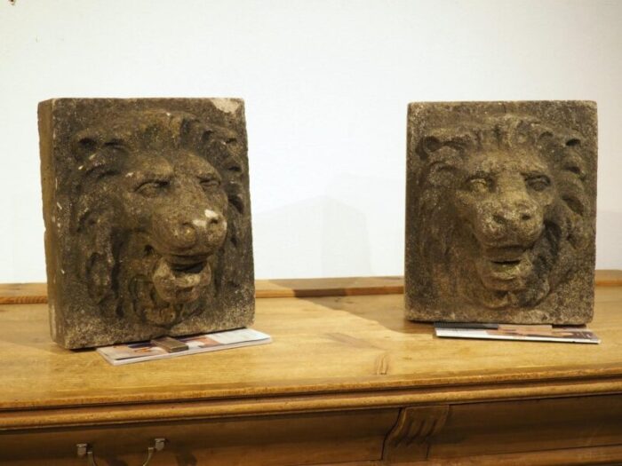 a pair of 1960s english cast stone lion mascaron fountain spouts 8489