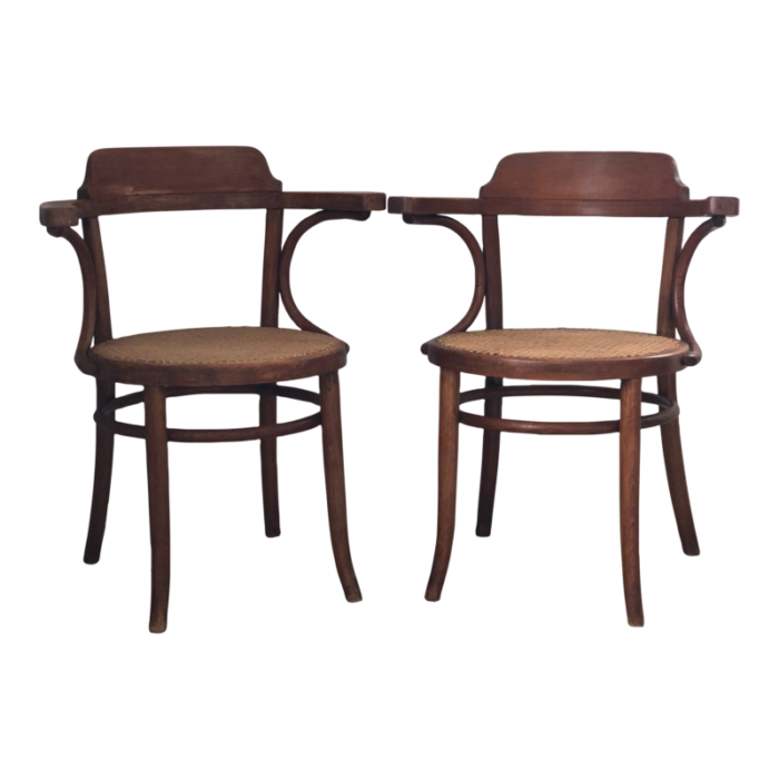 a pair of mid century thonet dining chair bentwood with cane 1950s 4106