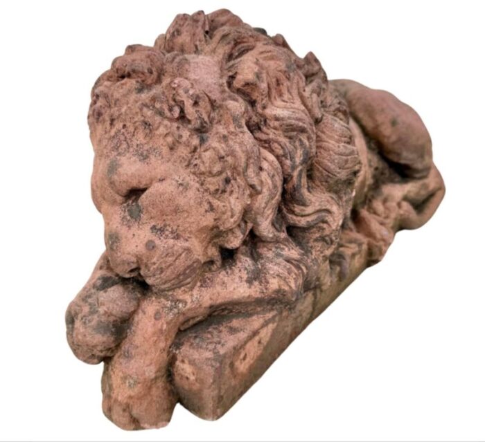 a pair of terracotta recumbent lion statues 3352