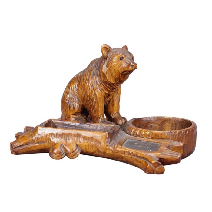 a wooden carved black forest bear desk set ca 1920s 4556