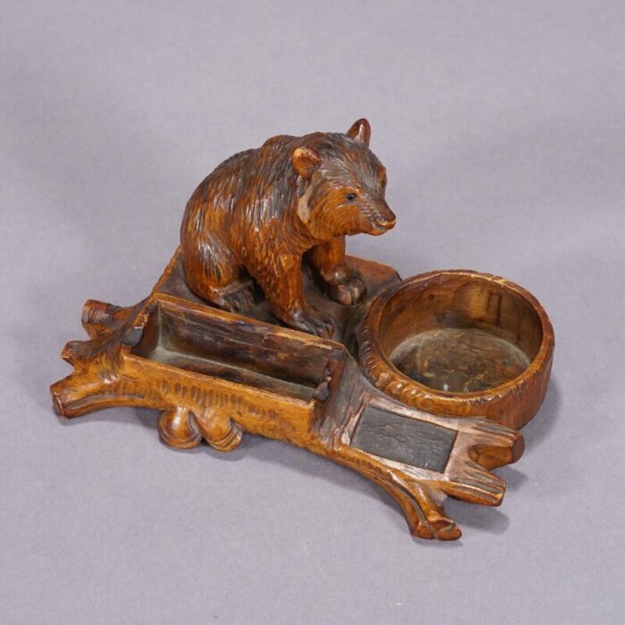 a wooden carved black forest bear desk set ca 1920s 6689