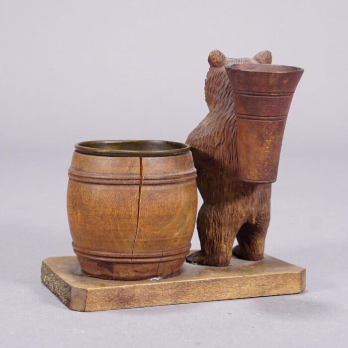 a wooden carved black forest bear desk set ca 1920s 9158