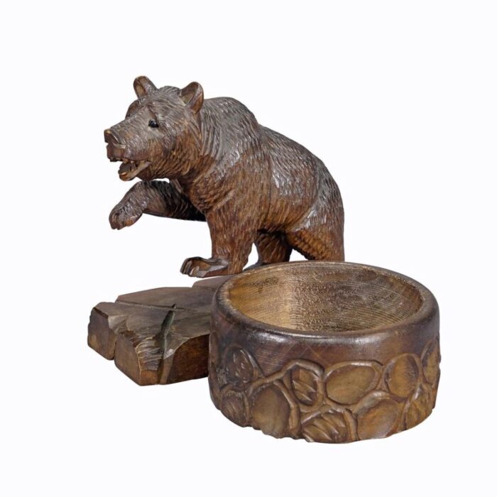 a wooden carved black forest bear with bowl ca 1920s 3581