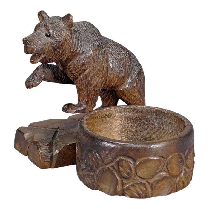 a wooden carved black forest bear with bowl ca 1920s 6121