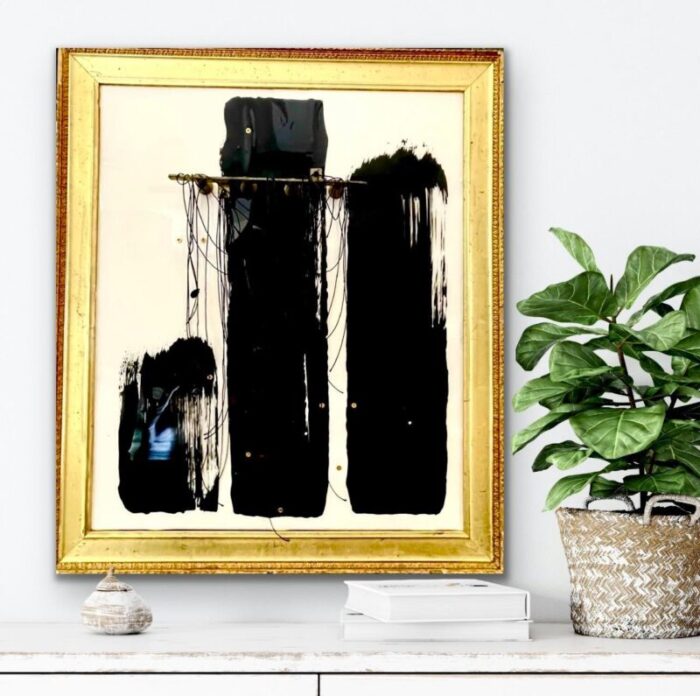 abstract acrylic painting in vintage frame monoliths 1917