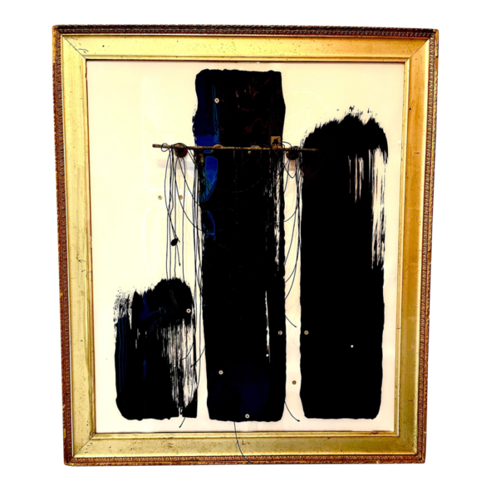 abstract acrylic painting in vintage frame monoliths 5498