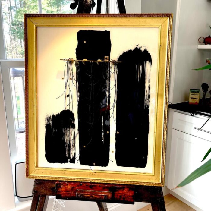 abstract acrylic painting in vintage frame monoliths 8406