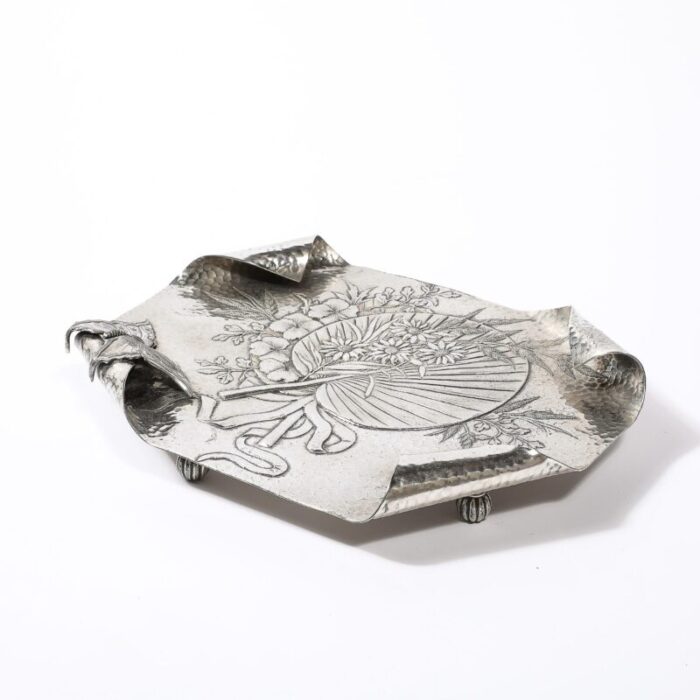 aesthetic movement hand hammered silver plated butterfly tray by james tufts 3409