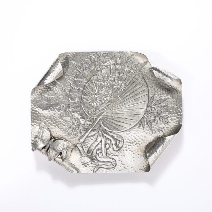 aesthetic movement hand hammered silver plated butterfly tray by james tufts 3558