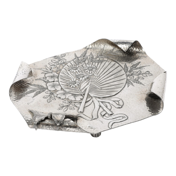 aesthetic movement hand hammered silver plated butterfly tray by james tufts 4209