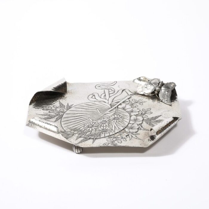 aesthetic movement hand hammered silver plated butterfly tray by james tufts 5654