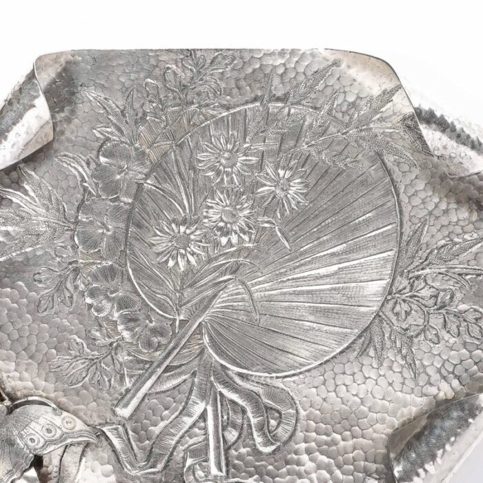 aesthetic movement hand hammered silver plated butterfly tray by james tufts 6833