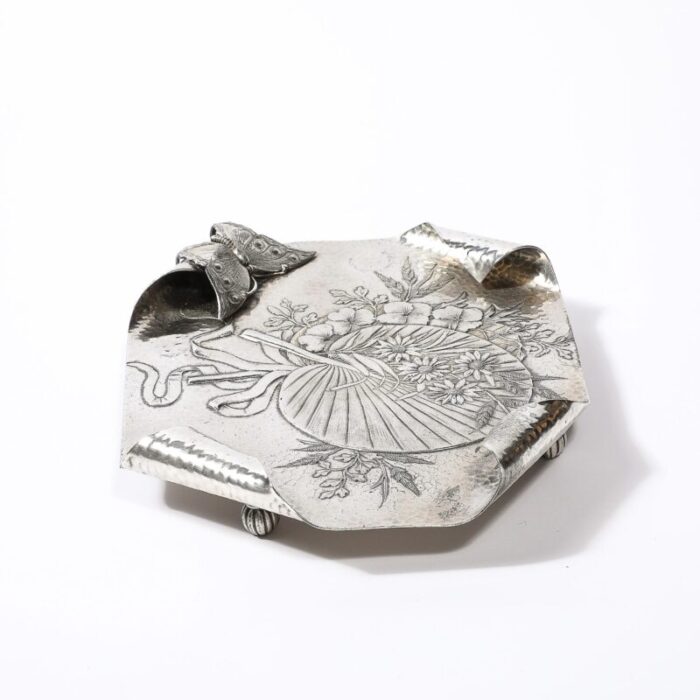 aesthetic movement hand hammered silver plated butterfly tray by james tufts 7295