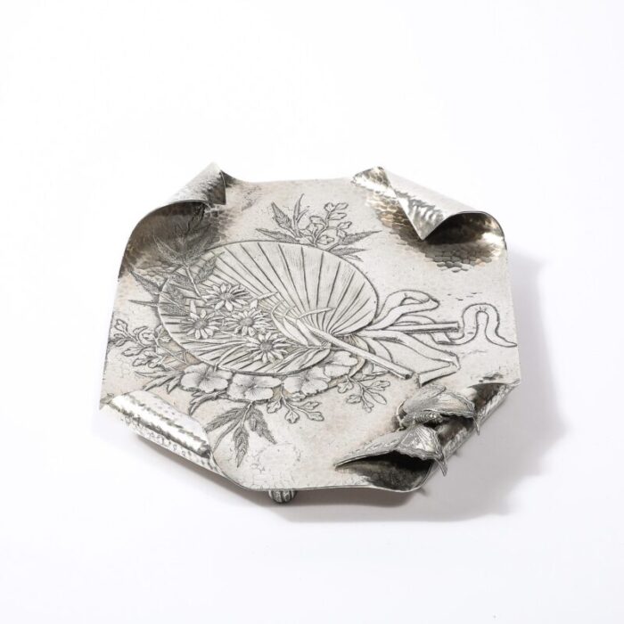 aesthetic movement hand hammered silver plated butterfly tray by james tufts 9133