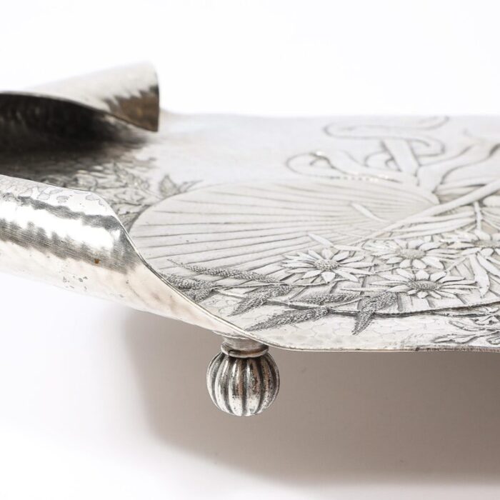 aesthetic movement hand hammered silver plated butterfly tray by james tufts 9745