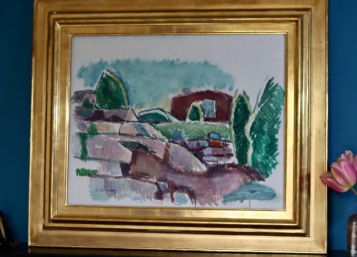 ake winnberg mural oil on canvas 1950s framed 9193