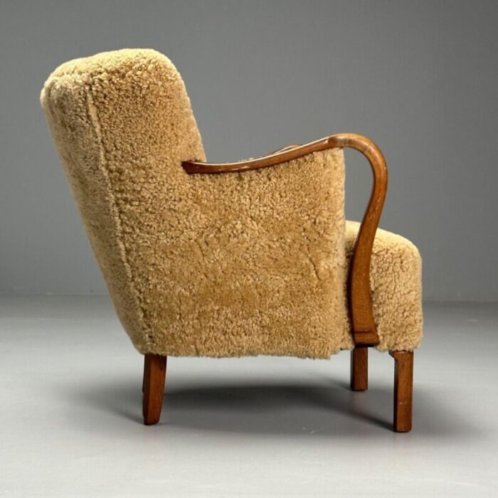 alfred christensen danish mid century modern lounge chairs sheepskin oak 0840