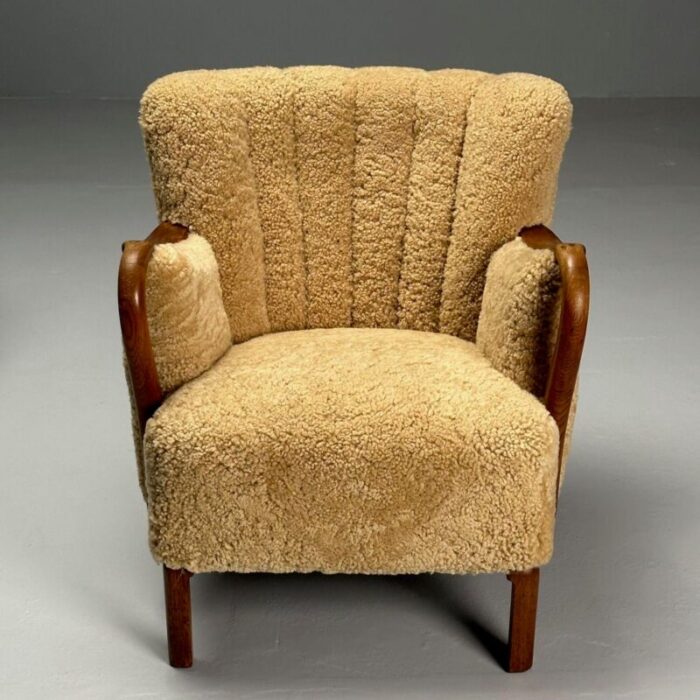 alfred christensen danish mid century modern lounge chairs sheepskin oak 2053