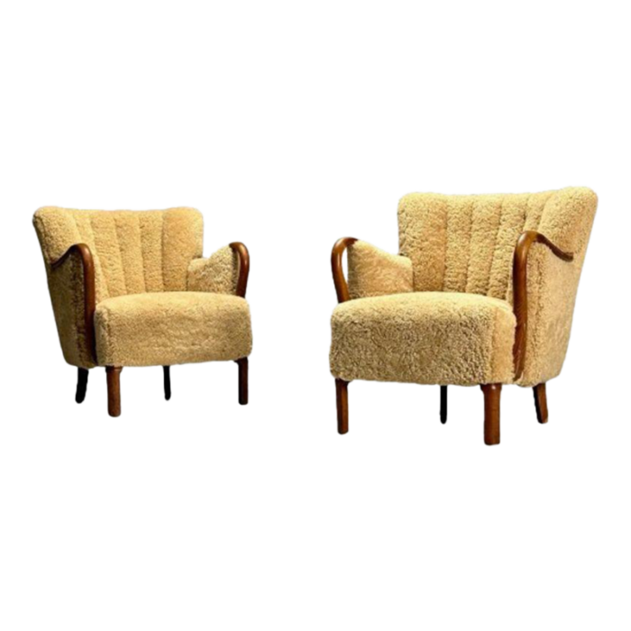 alfred christensen danish mid century modern lounge chairs sheepskin oak 7185