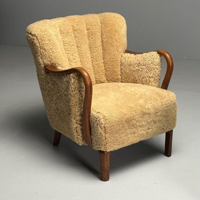 alfred christensen danish mid century modern lounge chairs sheepskin oak 8414