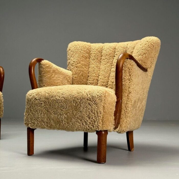 alfred christensen danish mid century modern lounge chairs sheepskin oak 9534