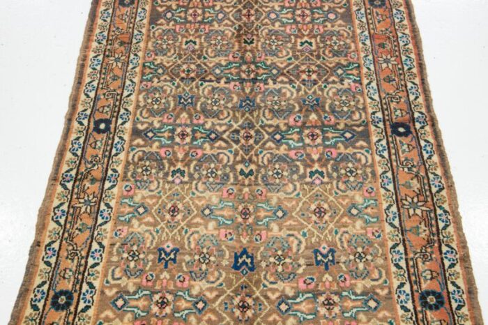 allover designed persian hamadan wool rug in light brown 0294