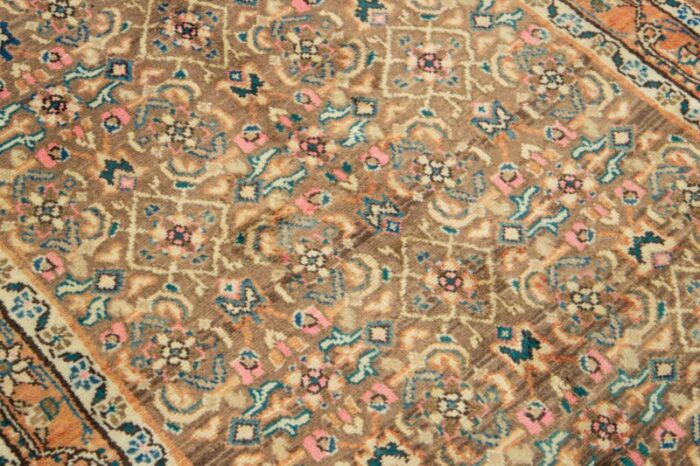 allover designed persian hamadan wool rug in light brown 2674