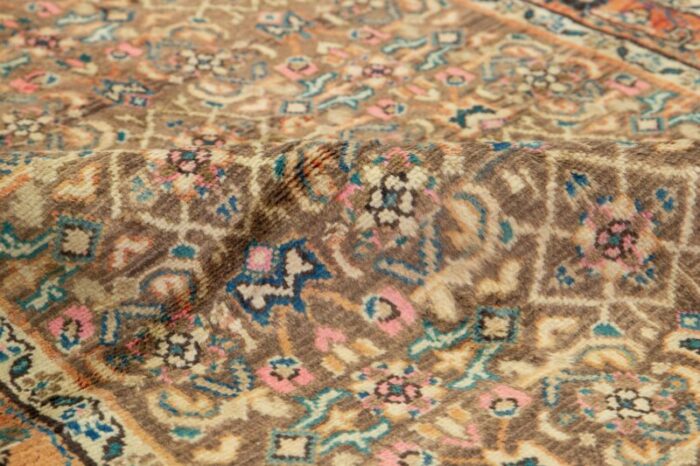 allover designed persian hamadan wool rug in light brown 5221