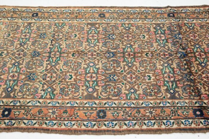 allover designed persian hamadan wool rug in light brown 6400