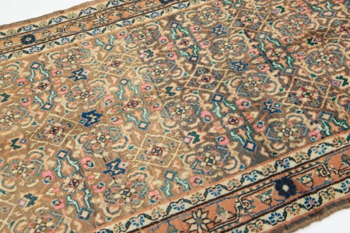 allover designed persian hamadan wool rug in light brown 8976