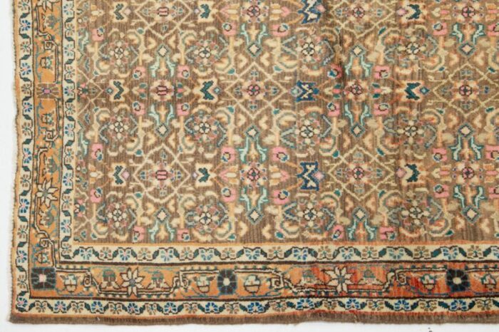 allover designed persian hamadan wool rug in light brown 9015