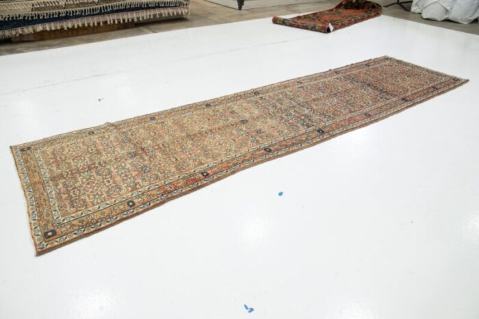 allover designed persian hamadan wool rug in light brown 9886