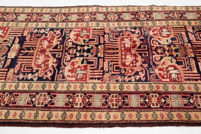 allover designed persian heriz wool runner in blue and peach 1723