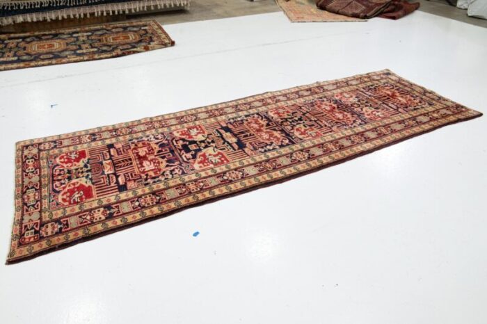 allover designed persian heriz wool runner in blue and peach 5265