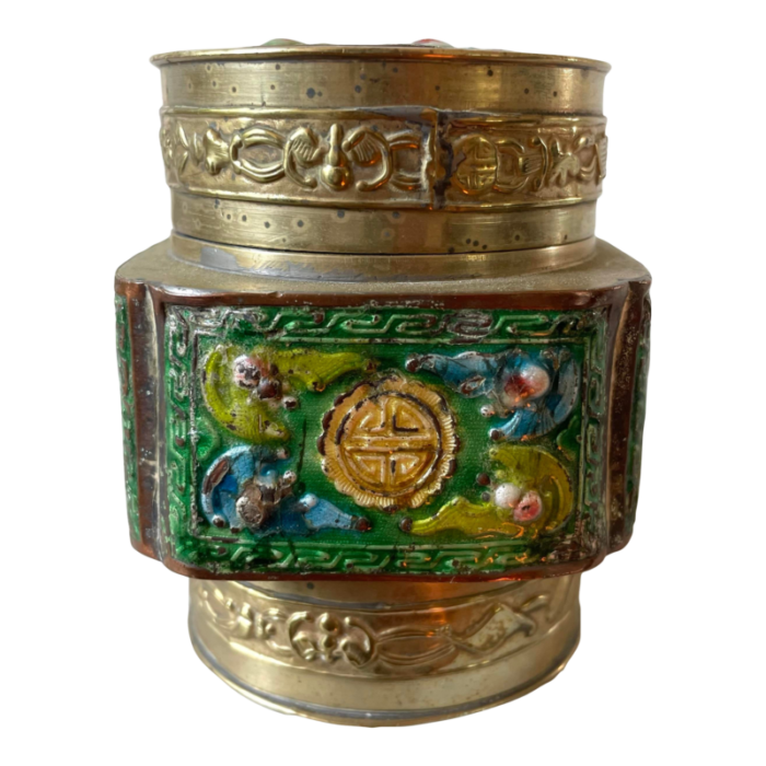 antique chinese brass and enamel tea box 0290