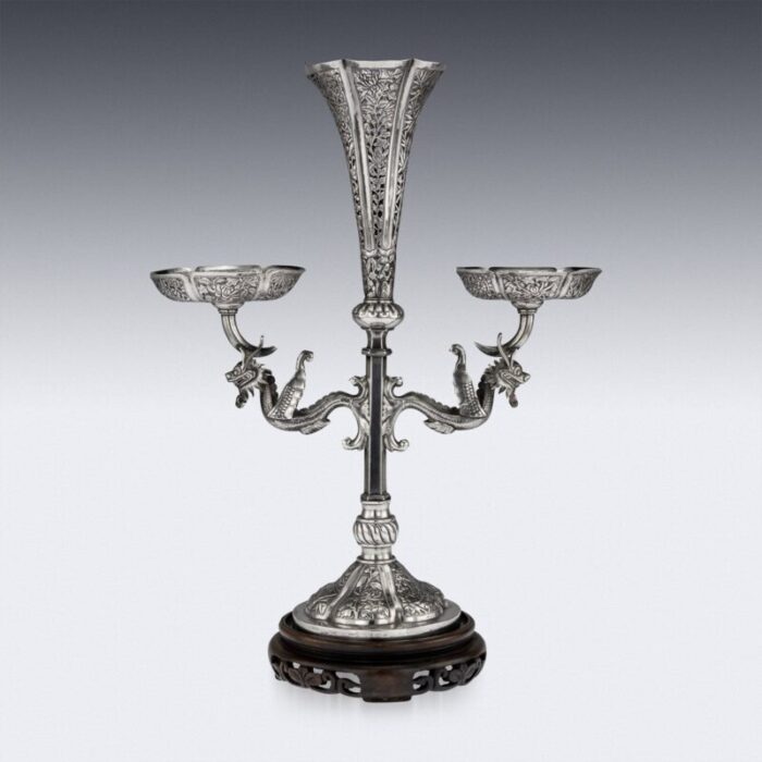 antique chinese solid silver dragon epergne from hung chong co 1890s 15