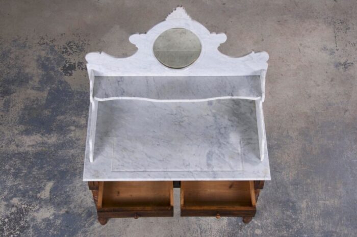 antique country french louis philippe style provincial maple wash table or vanity w white marble top 3851